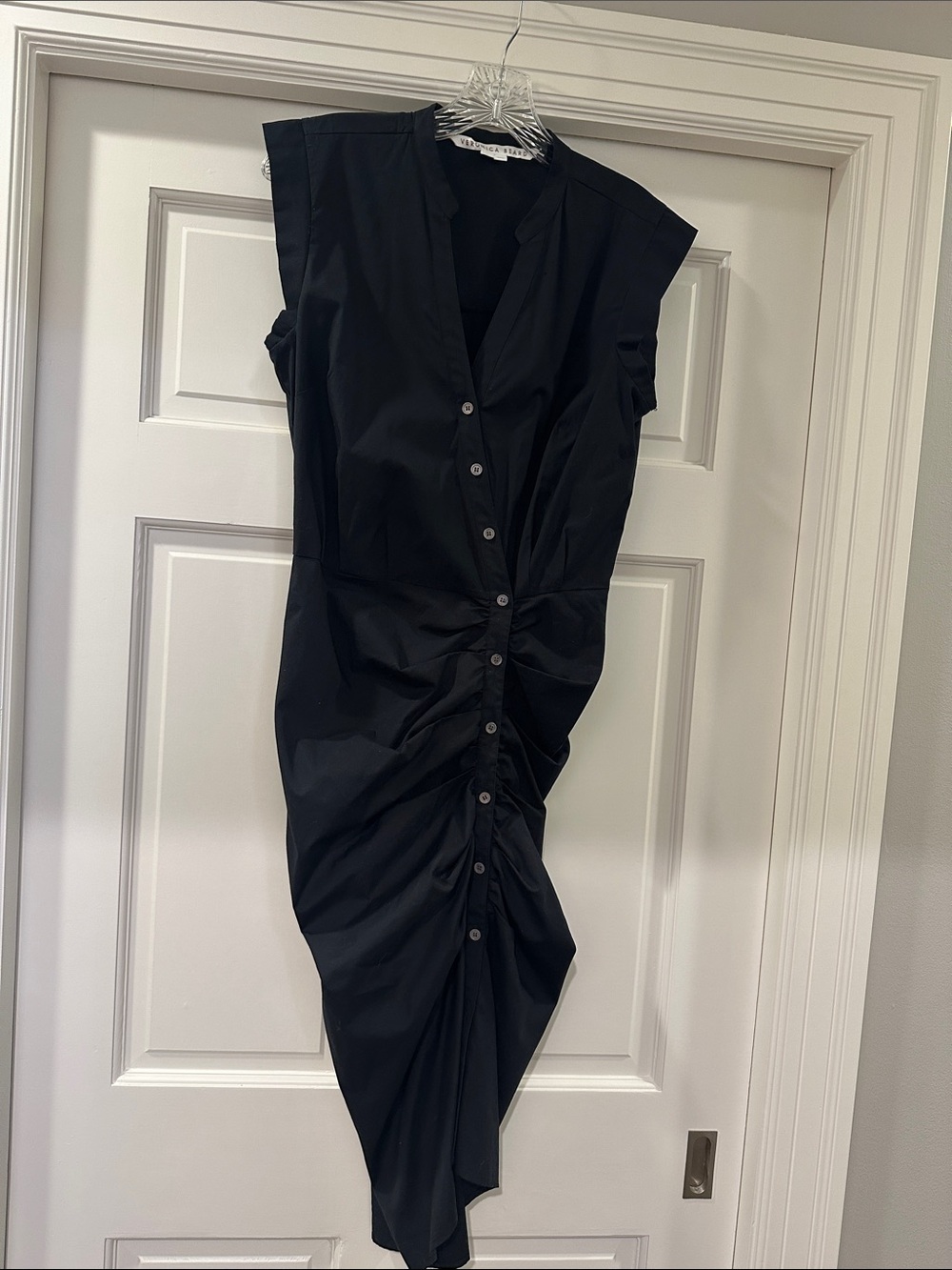 Veronica Beard Black Asymmetrical Ruched Button-Front Dress